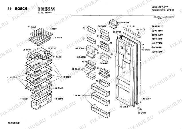 Взрыв-схема холодильника Bosch KIV3231 - Схема узла 02