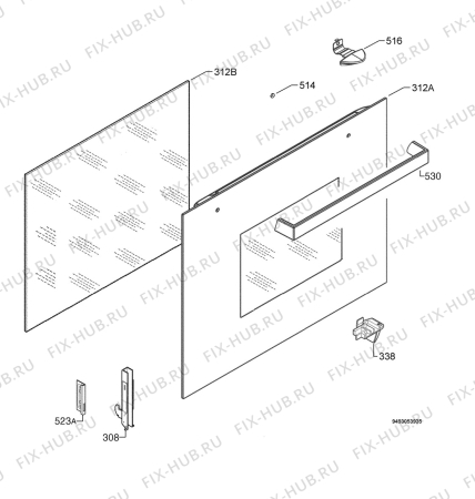 Взрыв-схема плиты (духовки) Ikea FOV9S / 201.562.17 - Схема узла Door 003
