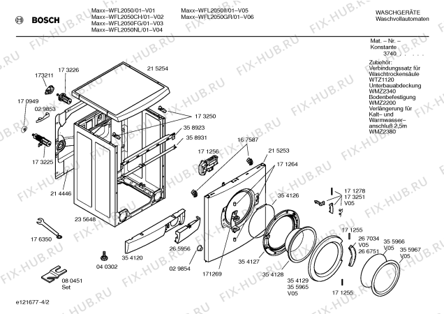 Схема №2 WFL2050FG WFL2050 с изображением Таблица программ для стиралки Bosch 00523988