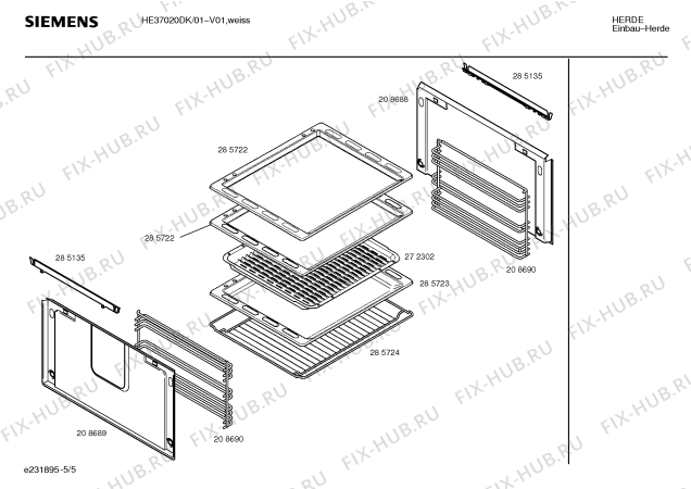 Взрыв-схема плиты (духовки) Siemens HE37020DK - Схема узла 05