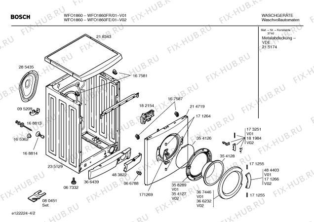 Схема №1 WFO1860FR Bosch Maxx WFO 1860 électronique с изображением Таблица программ для стиралки Bosch 00416657