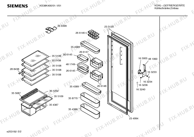 Взрыв-схема холодильника Siemens KS38K400SD - Схема узла 02