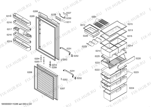 Взрыв-схема холодильника Bosch KGU40670EU - Схема узла 02