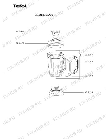 Взрыв-схема блендера (миксера) Tefal BL504325/96 - Схема узла 8P003420.8P2