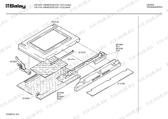 Схема №4 HB4BYA4EU H5104V с изображением Боковая часть корпуса для духового шкафа Bosch 00274885