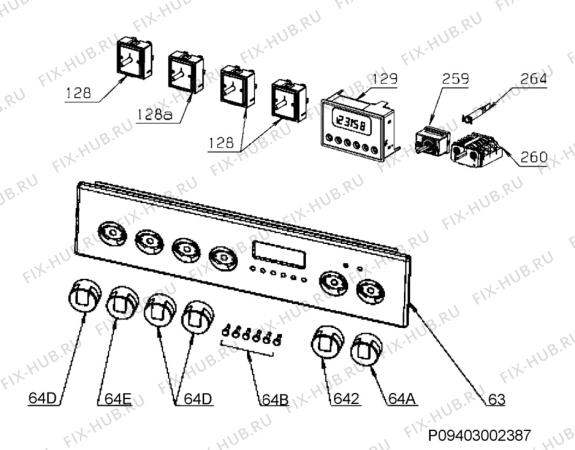 Взрыв-схема плиты (духовки) Electrolux EKC514501W - Схема узла Command panel 037