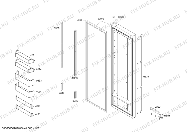 Схема №2 RS295311 Gaggenau с изображением Дверь для холодильной камеры Bosch 00710053