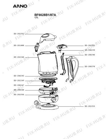 Схема №1 BF6628B2/87A с изображением Корпусная деталь для чайника (термопота) Seb SS-202253