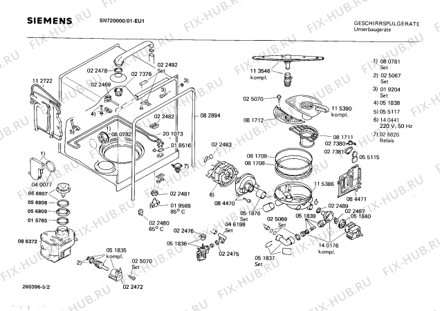 Взрыв-схема посудомоечной машины Siemens SN720000 - Схема узла 02