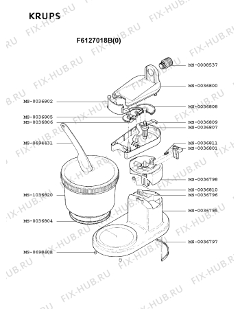 Взрыв-схема блендера (миксера) Krups F6127018B(0) - Схема узла 4P000752.8P3