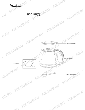Взрыв-схема кофеварки (кофемашины) Moulinex BCC14B(0) - Схема узла IP001459.8P2