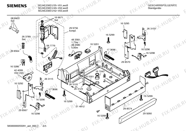 Схема №1 SE24E230EU с изображением Инструкция по эксплуатации для посудомоечной машины Siemens 00691826