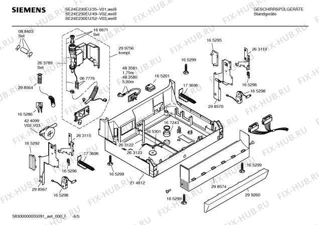 Взрыв-схема посудомоечной машины Siemens SE24E230EU - Схема узла 05