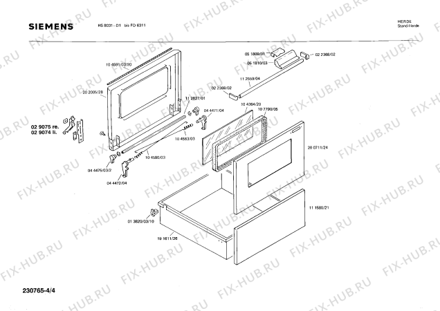 Взрыв-схема плиты (духовки) Siemens HS8031 - Схема узла 04