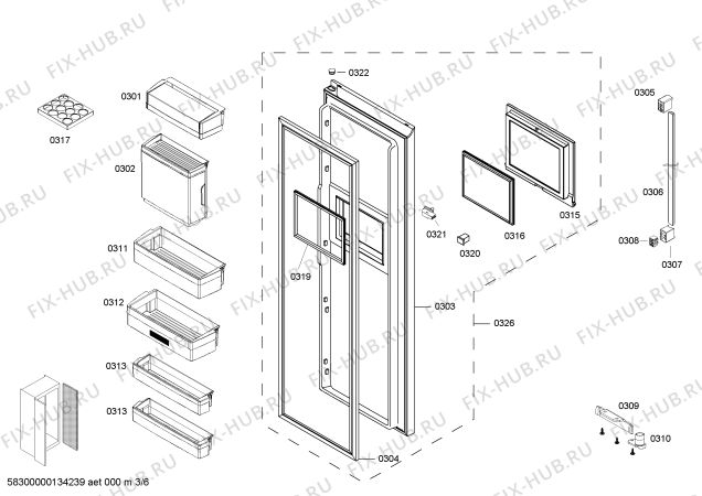 Схема №2 KAD63P76TI с изображением Дверь для холодильной камеры Bosch 00627716