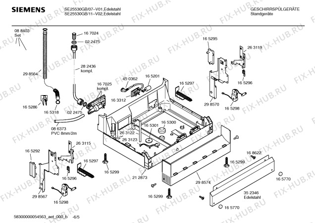 Взрыв-схема посудомоечной машины Siemens SE25530GB Klart.Edition 150 - Схема узла 05