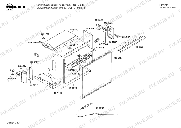 Взрыв-схема плиты (духовки) Neff 195307301 JOKER 466 A CLOU - Схема узла 04