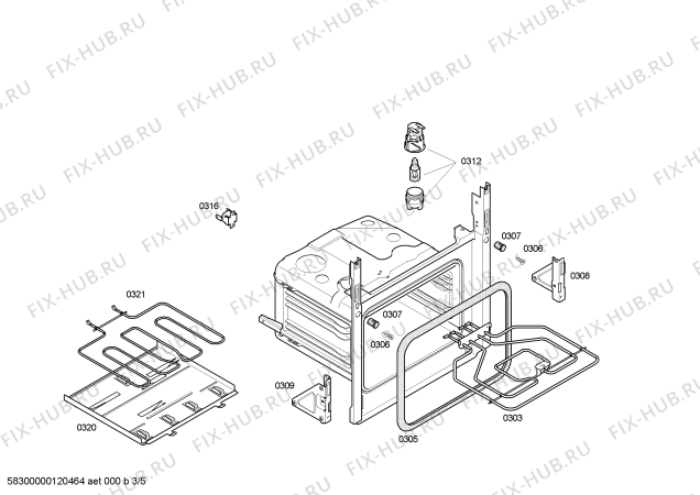 Схема №1 3HT503BP с изображением Передняя часть корпуса для плиты (духовки) Bosch 00662530