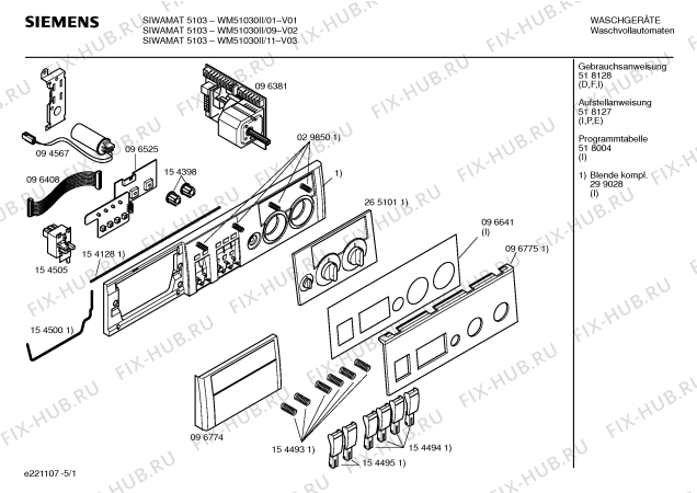 Схема №1 WM51030II SIWAMAT 5103 с изображением Панель управления для стиралки Siemens 00299028