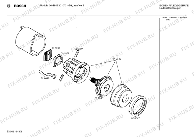 Взрыв-схема пылесоса Bosch BHS3010 MODULA 30 - Схема узла 02