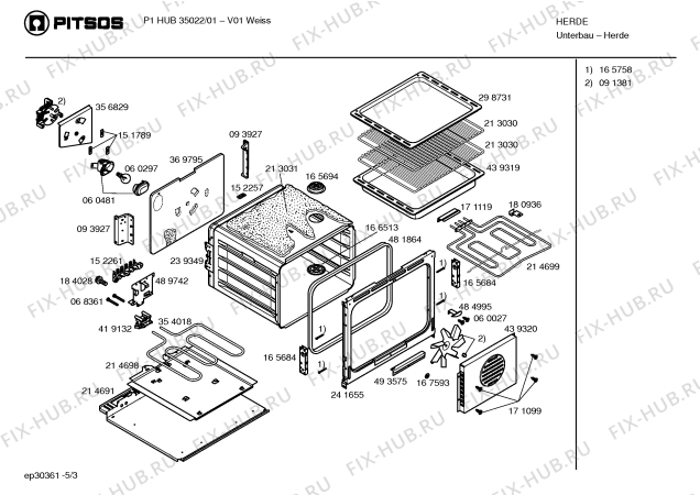 Взрыв-схема плиты (духовки) Pitsos P1HUB35022 - Схема узла 03