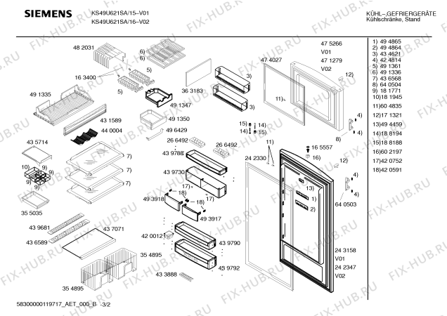 Схема №2 KS49U621SA с изображением Дверь для холодильной камеры Siemens 00242347