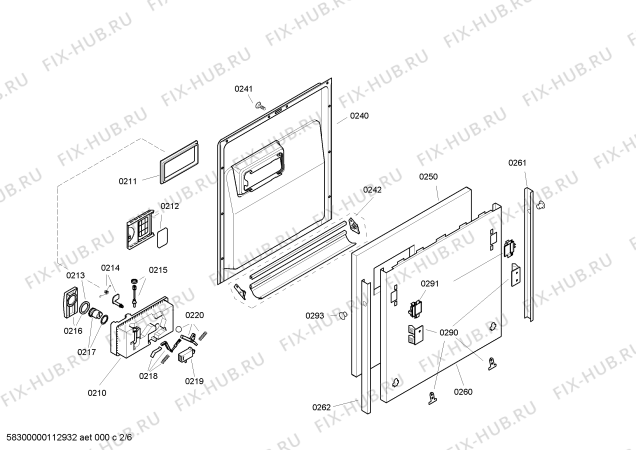 Схема №2 S44M46W1 с изображением Передняя панель для посудомойки Bosch 00445499