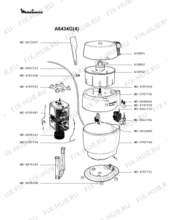 Взрыв-схема кухонного комбайна Moulinex A6434G(4) - Схема узла QP001190.6P2