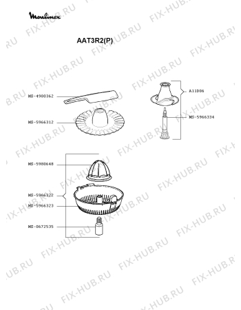 Взрыв-схема кухонного комбайна Moulinex AAT3R2(P) - Схема узла 6P000443.4P2