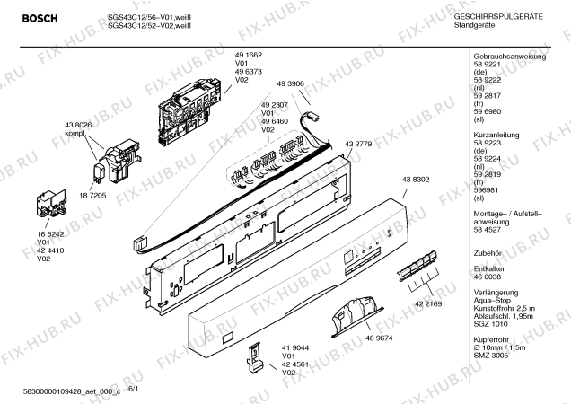 Схема №1 SGS43C12 с изображением Краткая инструкция для электропосудомоечной машины Bosch 00592819