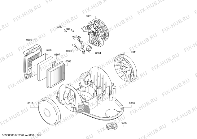 Взрыв-схема пылесоса Bosch BGS41434 Bosch GS-40 - Схема узла 03