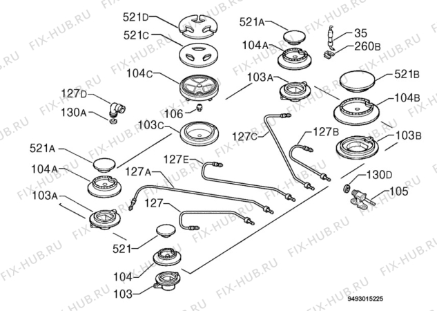 Взрыв-схема плиты (духовки) Faure CPG700T - Схема узла Functional parts 267