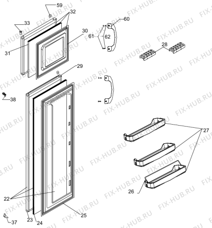 Схема №1 RF42768W (301484, HZZS28261) с изображением Дверца для холодильника Gorenje 298590