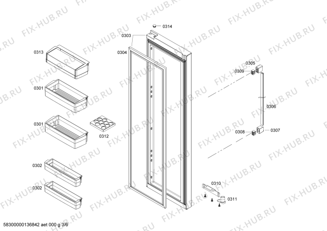 Схема №3 KAN62V00TI с изображением Поднос для холодильника Bosch 00671183
