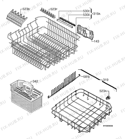 Взрыв-схема посудомоечной машины Aeg Electrolux F35085VI - Схема узла Basket 160