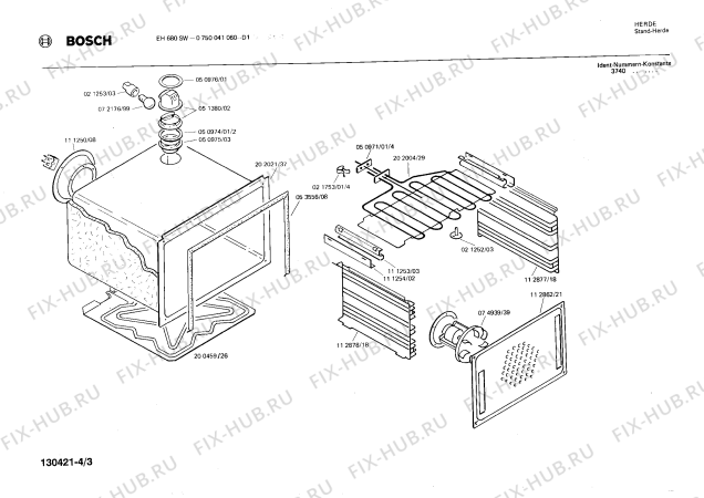 Взрыв-схема плиты (духовки) Bosch 0750041060 HEK022 - Схема узла 03