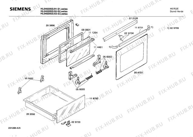 Взрыв-схема плиты (духовки) Siemens HL54020SS - Схема узла 05