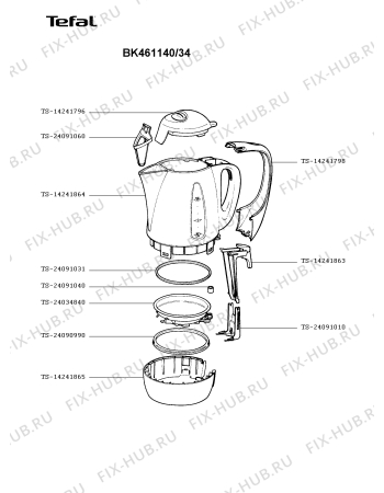 Взрыв-схема чайника (термопота) Tefal BK461140/34 - Схема узла IP002788.2P2