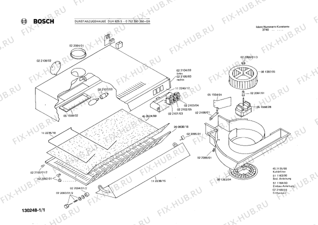 Схема №1 0752200350 DUH625S с изображением Кронштейн для электровытяжки Bosch 00022105