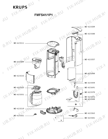 Схема №1 FMF511/1P1 с изображением Крышка для кофеварки (кофемашины) Krups MS-621553