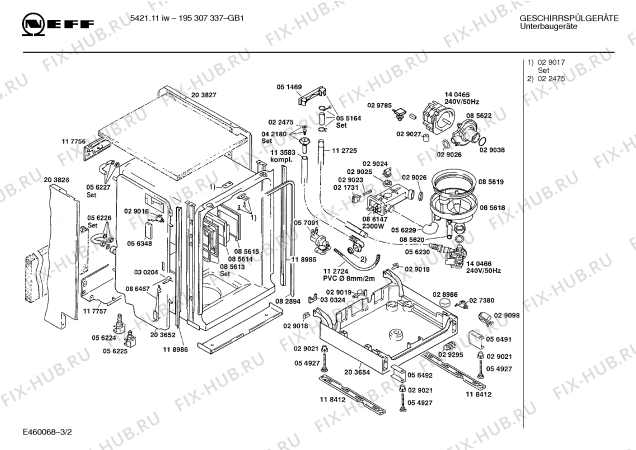 Взрыв-схема посудомоечной машины Neff 195307337 5421.11IW - Схема узла 02