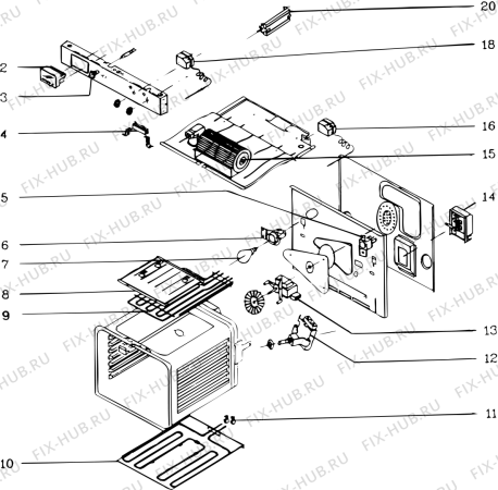 Взрыв-схема плиты (духовки) Indesit FE54 (F007609) - Схема узла