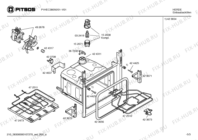 Взрыв-схема плиты (духовки) Pitsos P1HEC38050 Horno pitsos indp.inox.multif.ec2 - Схема узла 03