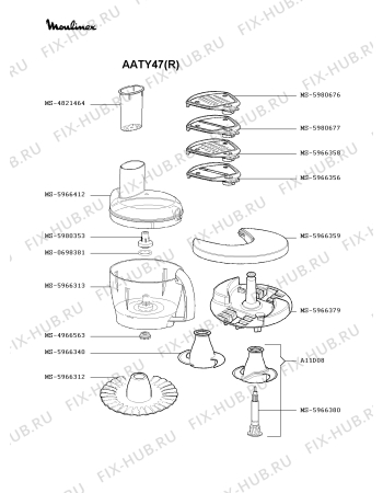 Взрыв-схема кухонного комбайна Moulinex AATY47(R) - Схема узла 5P002408.9P3