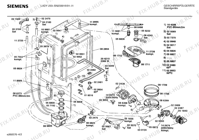 Взрыв-схема посудомоечной машины Siemens SN23301II - Схема узла 02