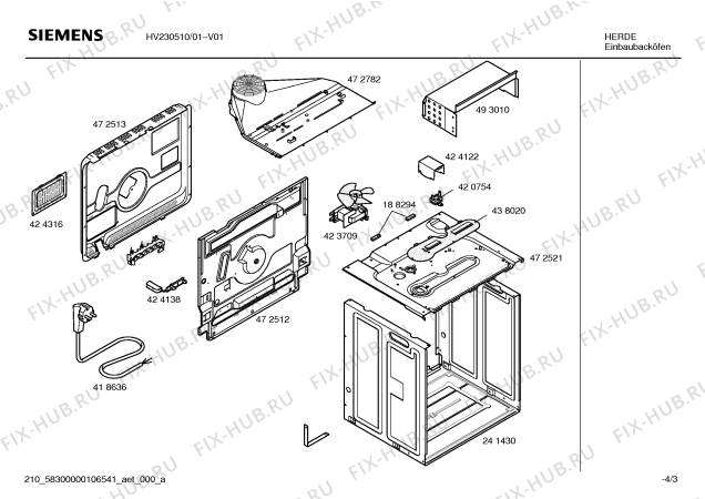 Взрыв-схема плиты (духовки) Siemens HV230510 - Схема узла 03