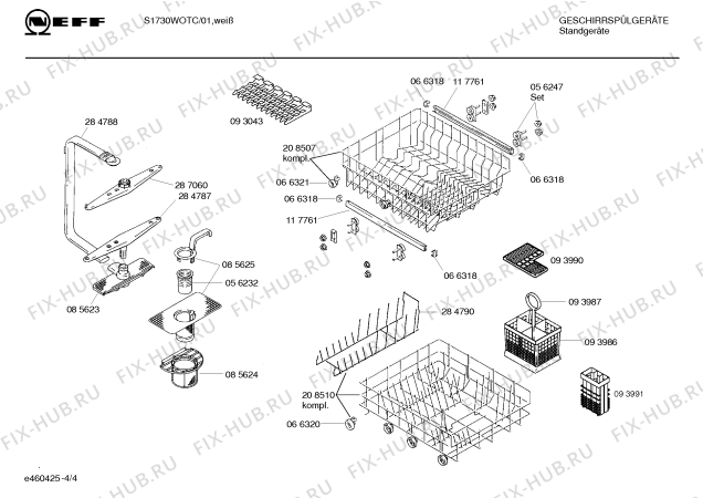 Взрыв-схема посудомоечной машины Neff S1730W0TC - Схема узла 04