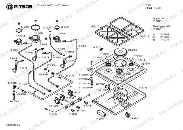 Схема №3 P14002WG с изображением Решетка для плиты (духовки) Bosch 00356018