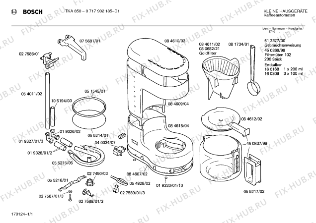 Схема №1 0717902185 TKA850 с изображением Контейнер для фильтра для электрокофеварки Bosch 00084611