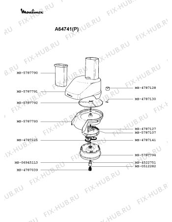 Взрыв-схема кухонного комбайна Moulinex A64741(P) - Схема узла ZP001094.3P4